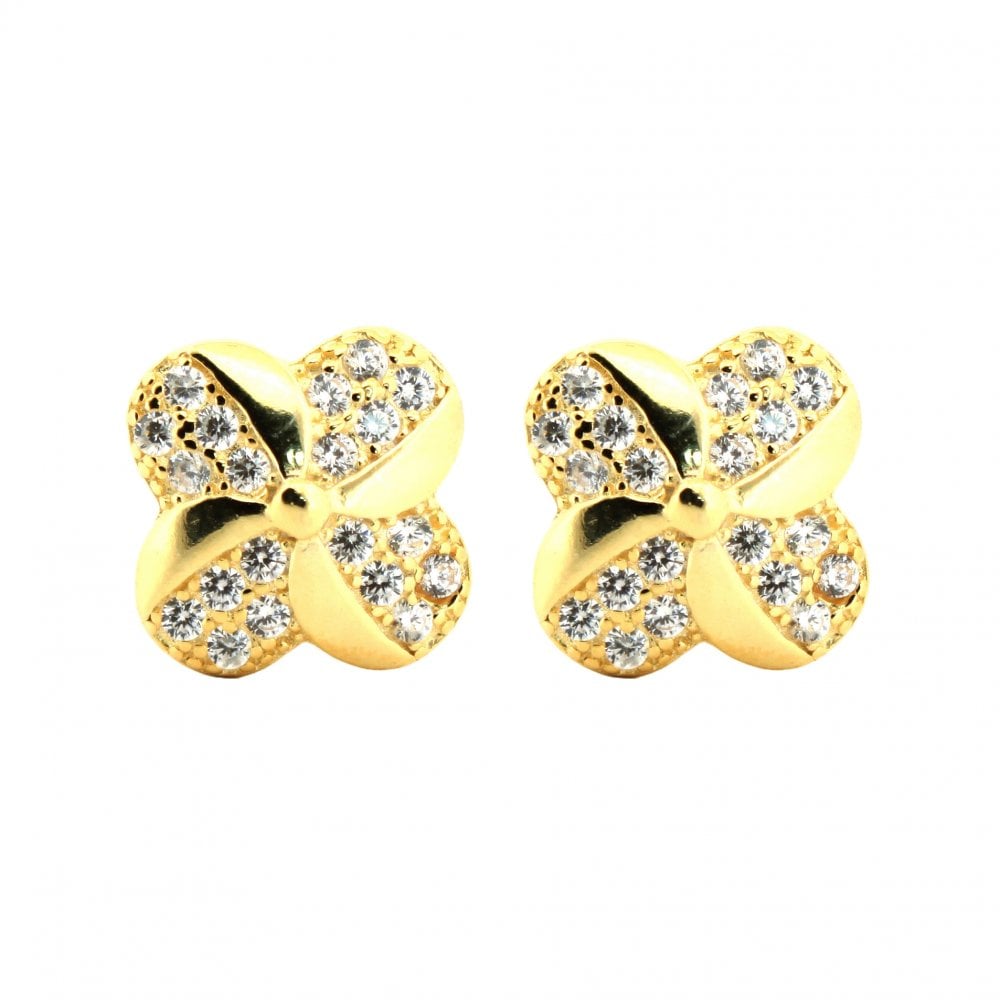 925 Silver 14ct Gold Plated CZ Set Studs