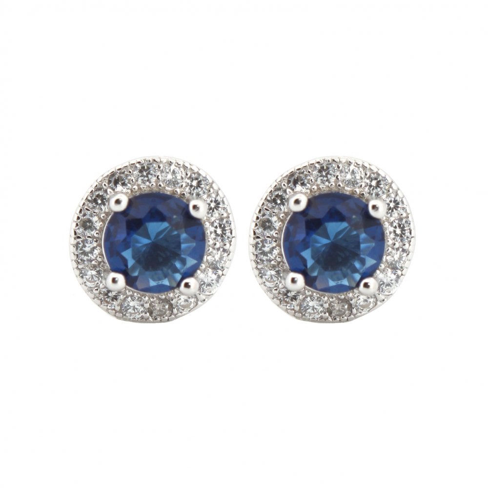 925 Silver Rhodium Halo Studs Sapphire Centre CZ