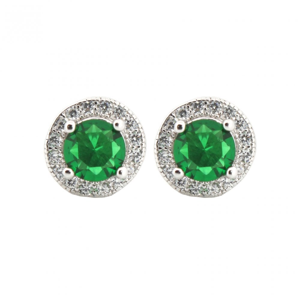 925 Silver Rhodium Halo Studs Emerald Centre CZ