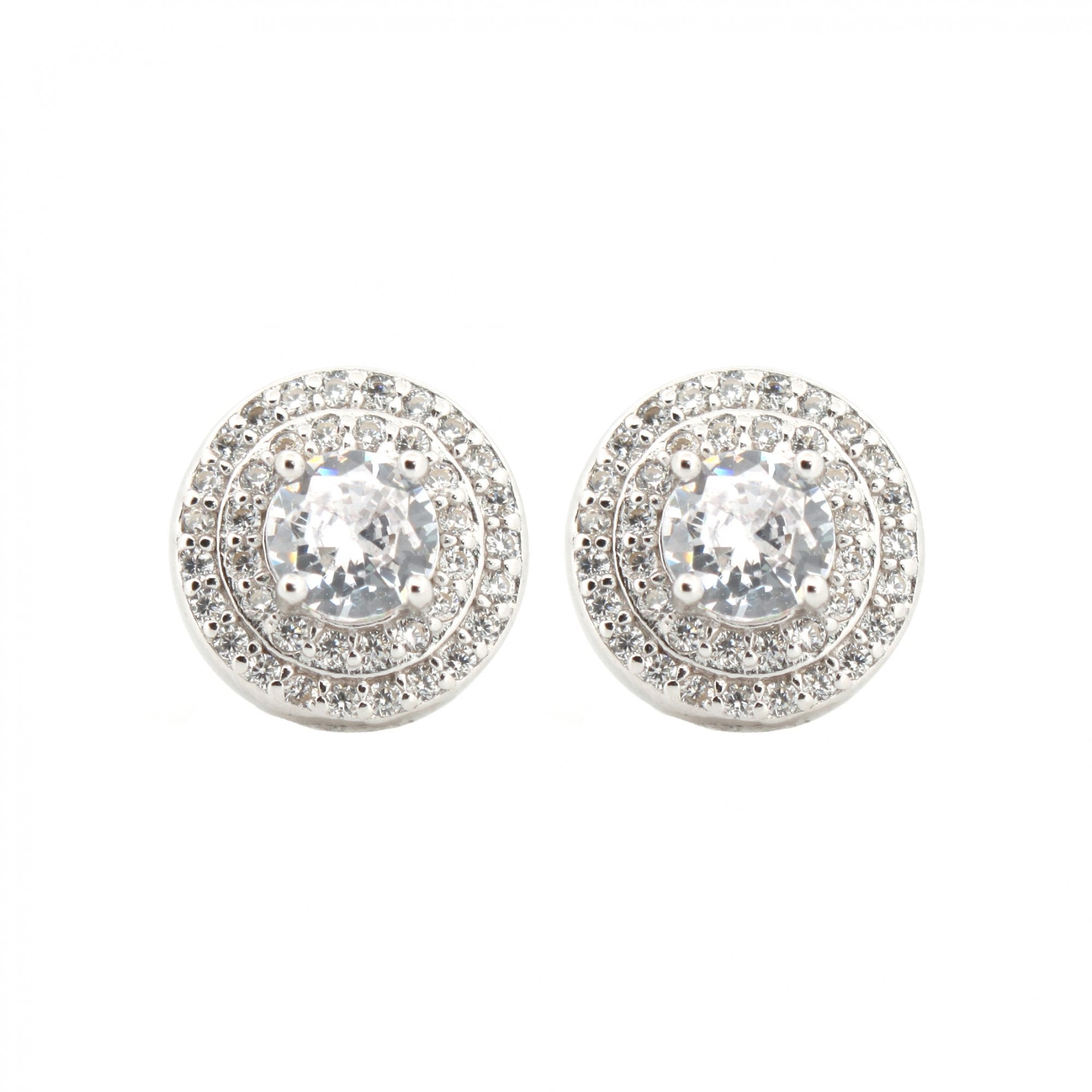 925 Silver Rhodium Halo CZ Studs White