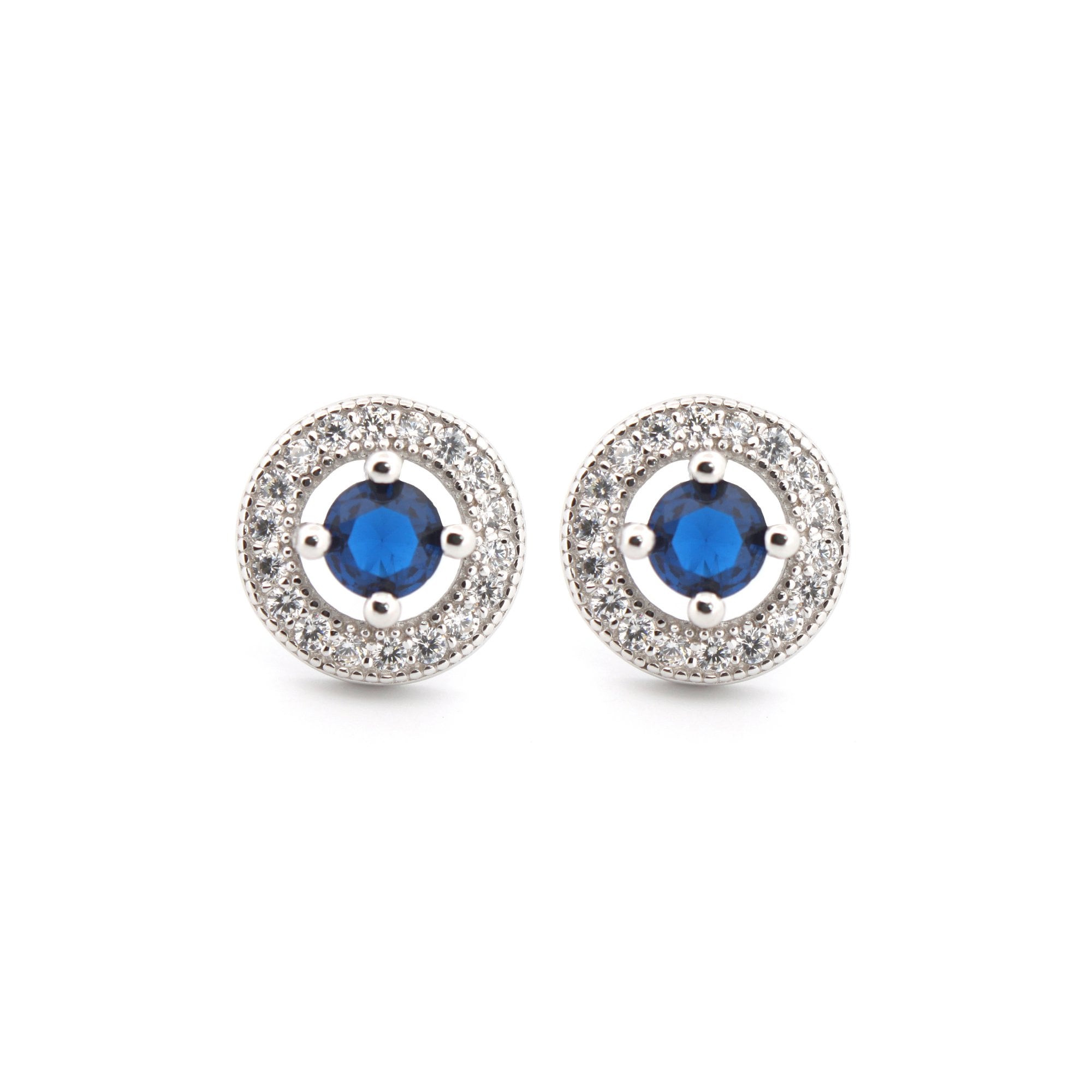 925 Silver Rhodium Halo Studs Sapphire Centre CZ