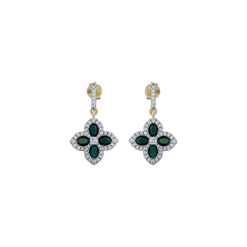 925 Silver 14ct Gold Plate CZ Set Clover Drops Green