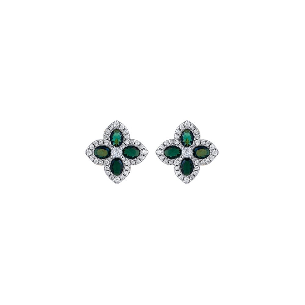 925 Silver 14ct Gold Plate CZ Set Clover Studs Green