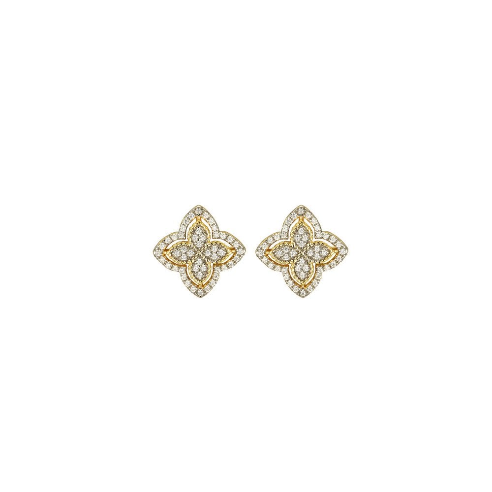925 Silver 14ct Gold Plate CZ Set Clover Cluster Studs