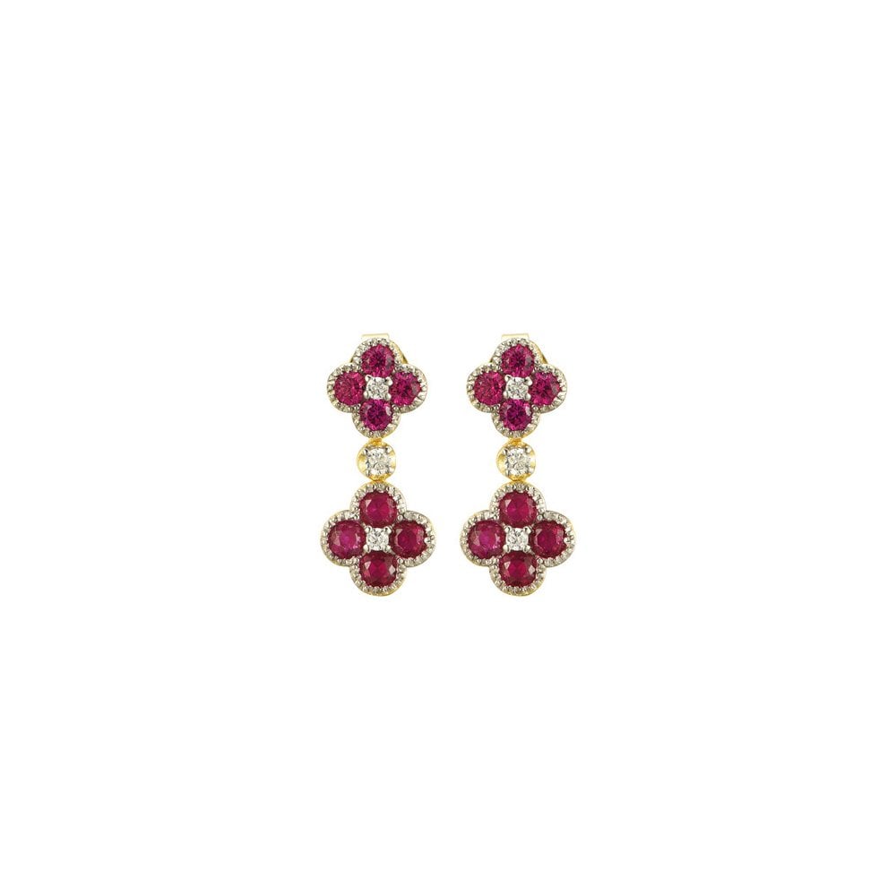 925 Silver 14ct Gold Plate CZ Set Clover Drops Red