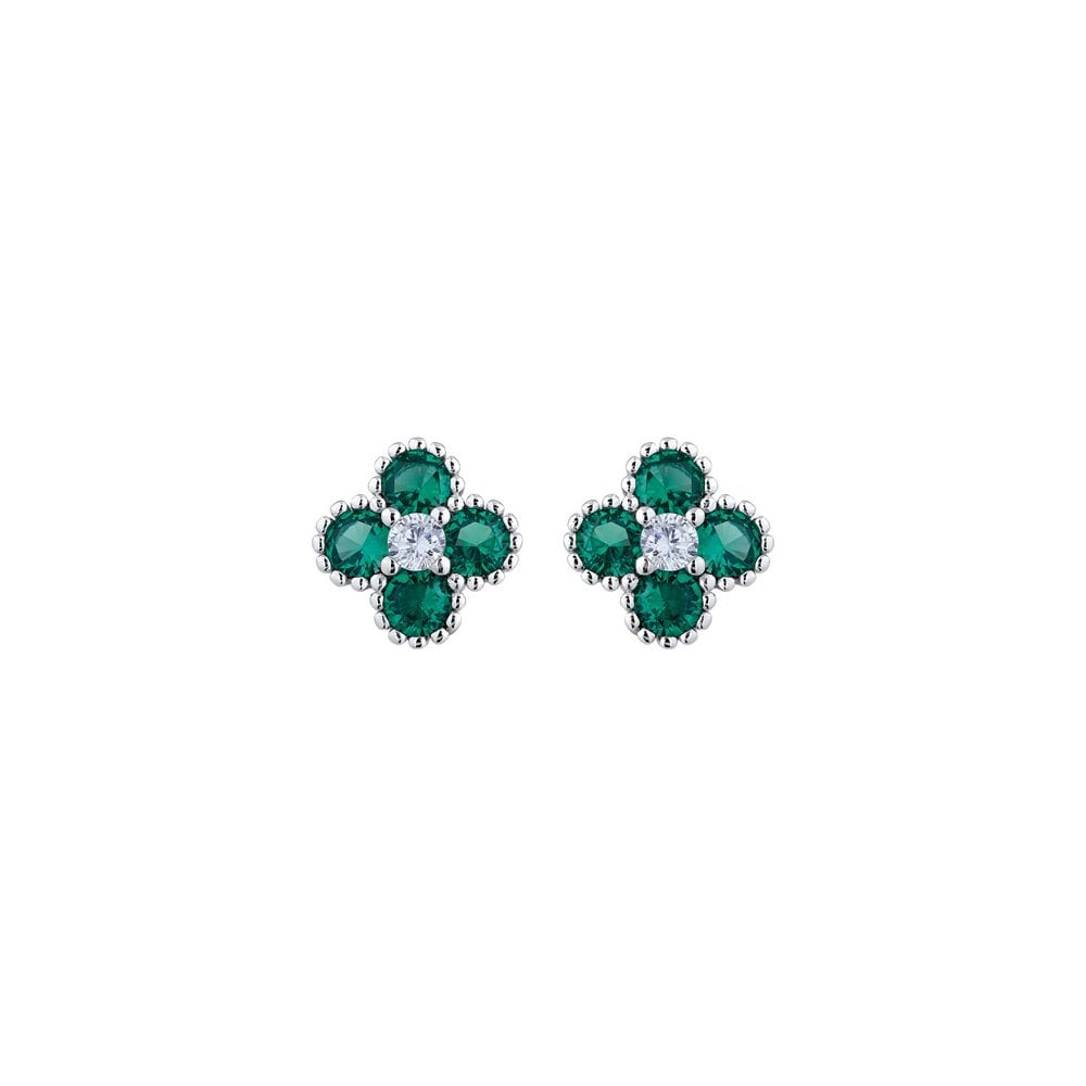925 Silver Rhodium CZ Set Clover Studs