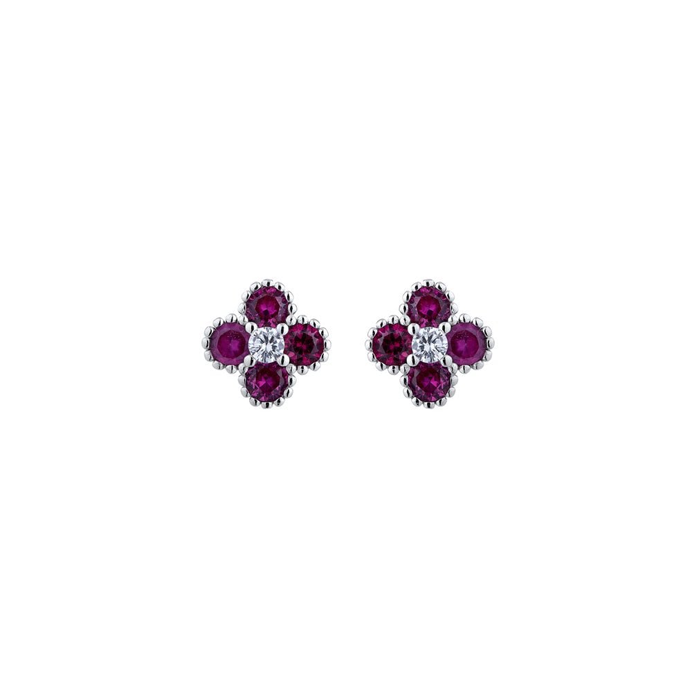 925 Silver Rhodium CZ Set Clover Studs