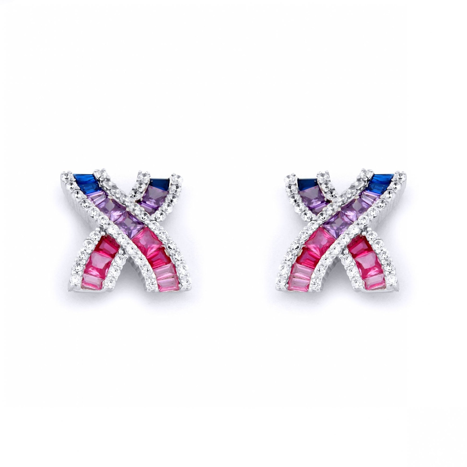 925 Silver Rhodium Plated Multo Col CZ Set Kisses Studs