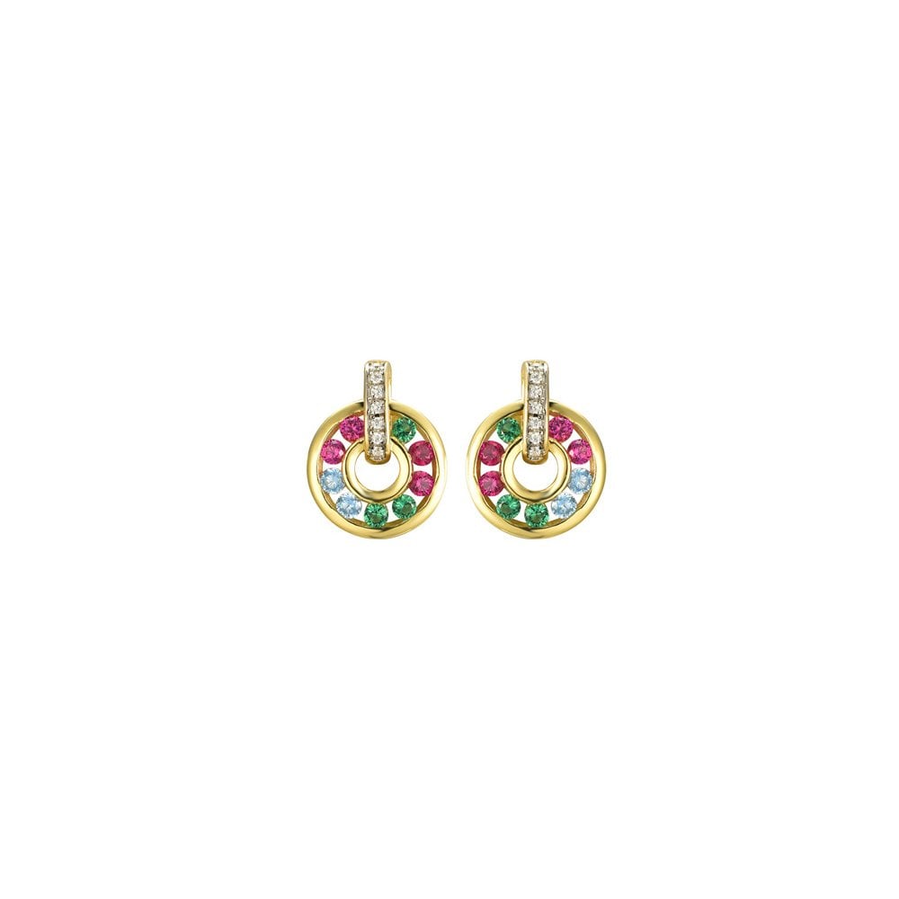925 Silver 14ct Gold Plated Multi Col CZ Set Earrings