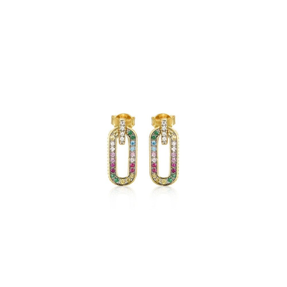 925 Silver 14ct Gold Plated Multi Col CZ Set Earrings