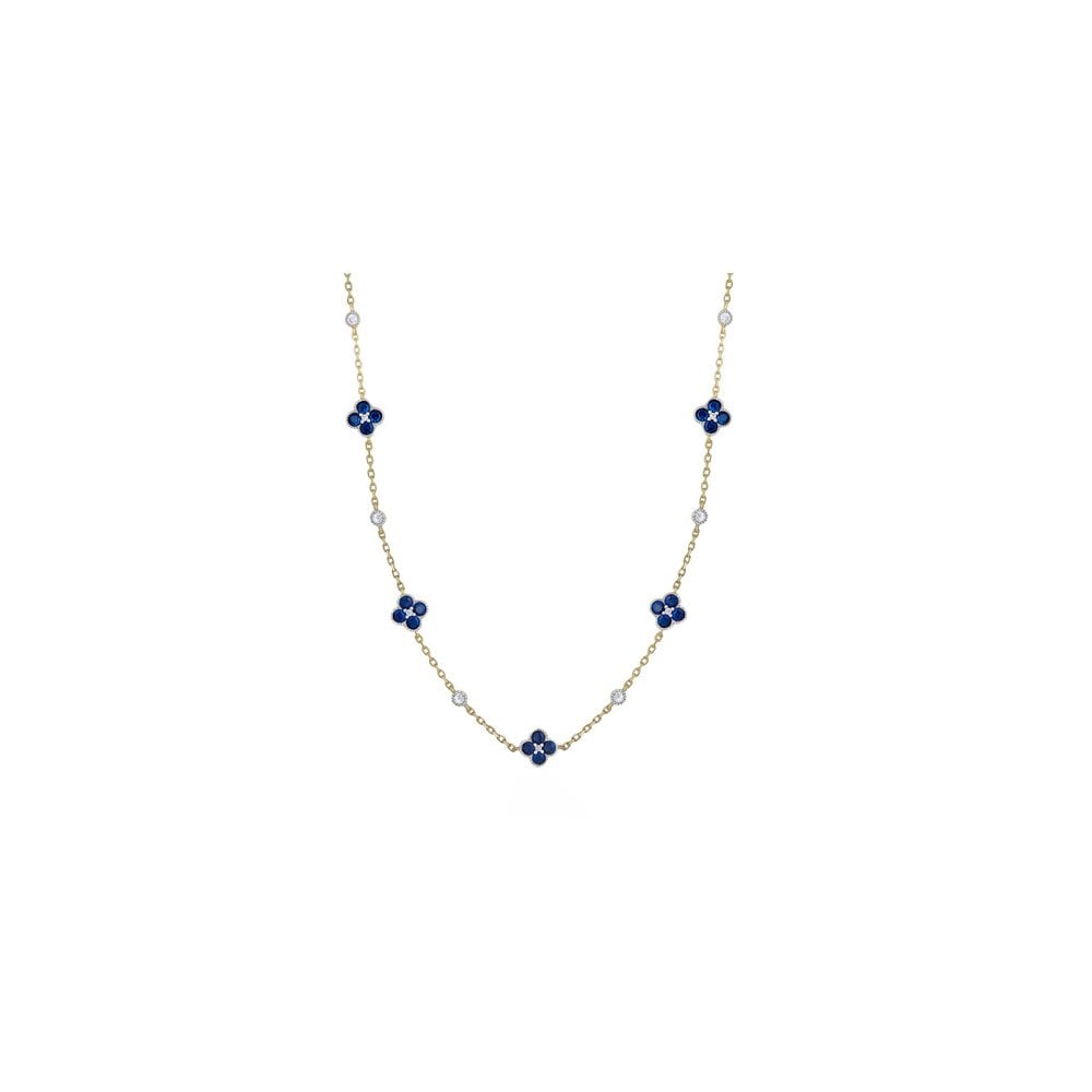 925 Silver 14ct Gold Plated CZ Set Clover Necklace Blue