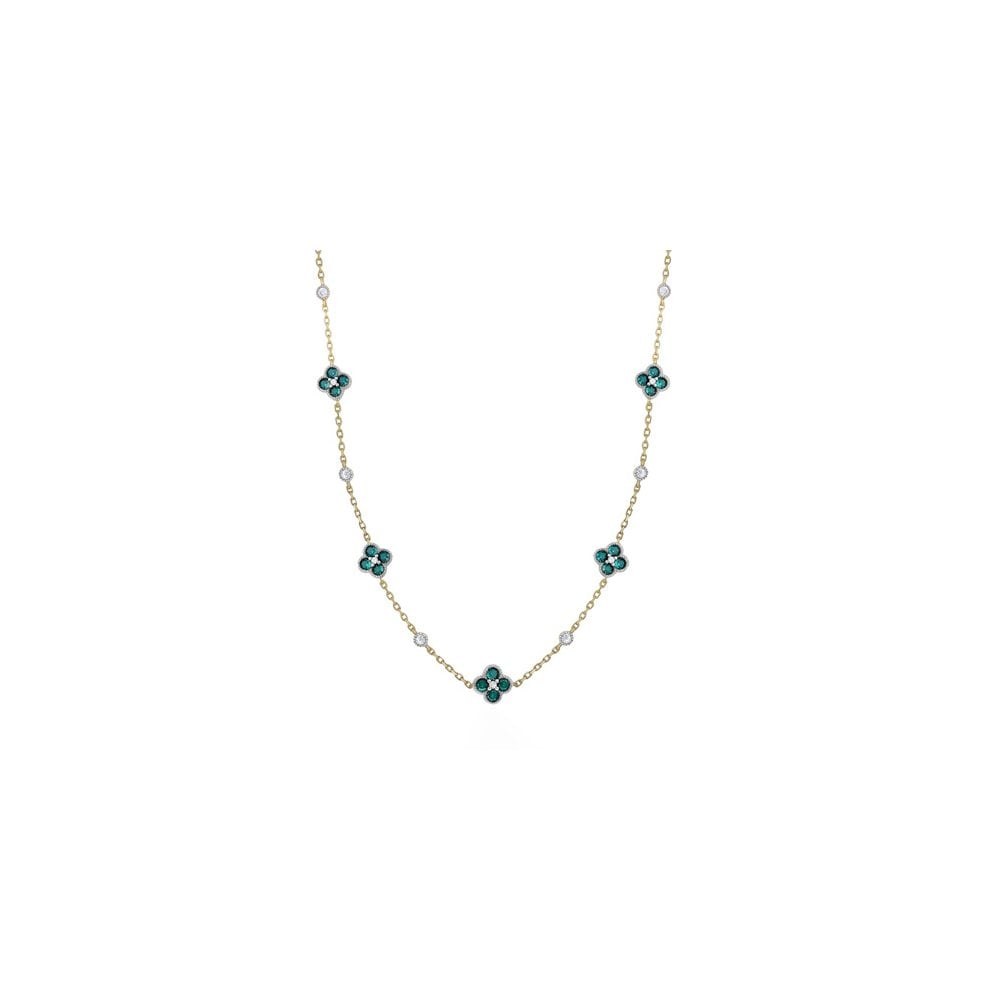 925 Silver 14ct Gold Plated CZ Set Clover Necklace Green