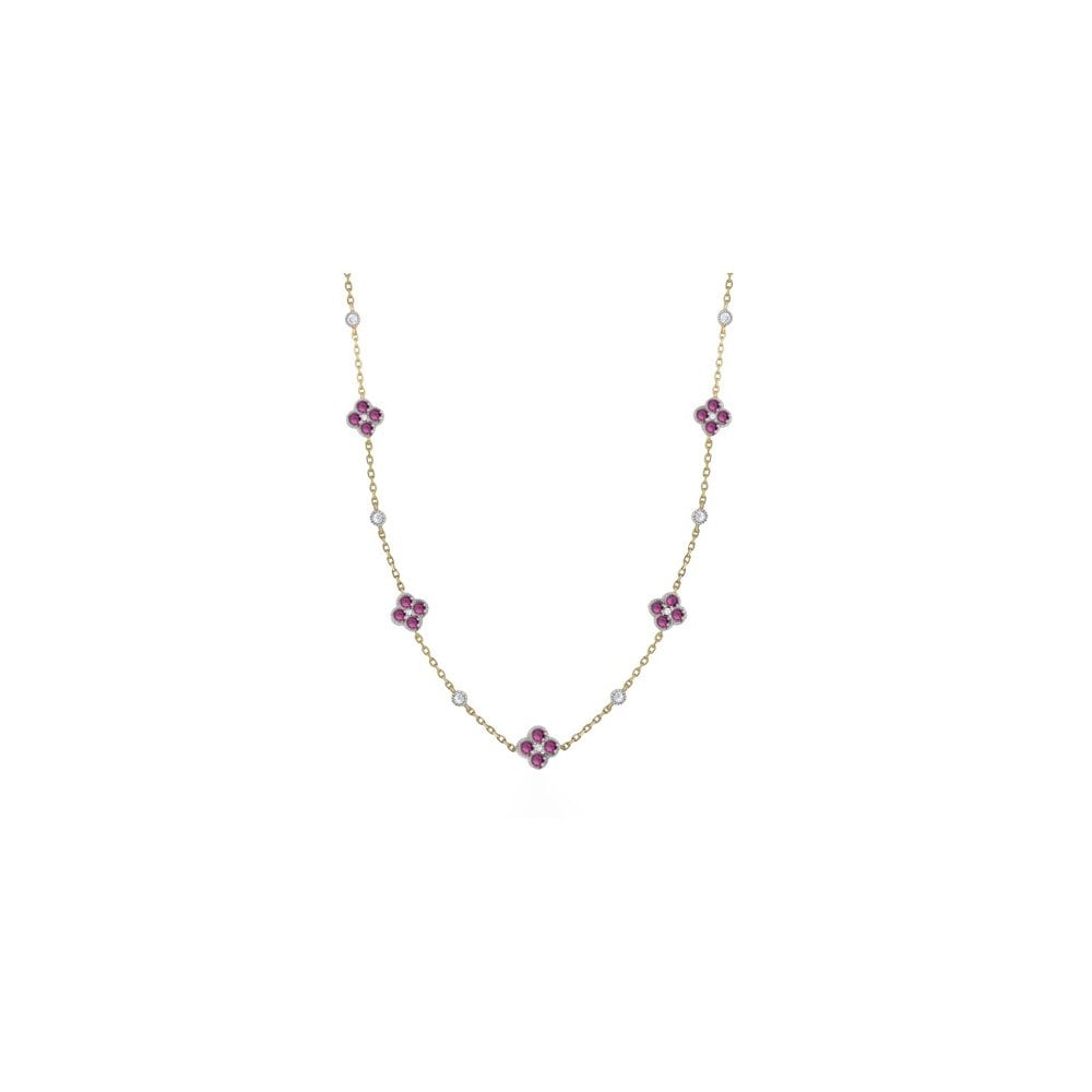 925 Silver 14ct Gold Plated CZ Set Clover Necklace Red