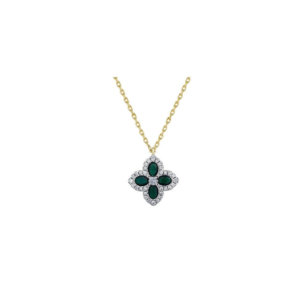 925 Silver 14ct Gold Plated CZ Set Clover Necklace Green