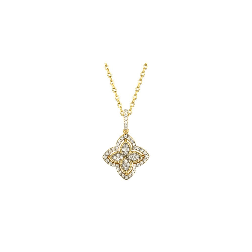 925 Silver 14ct Gold Plated CZ Set Clover Pendant