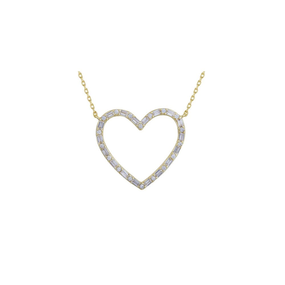 928 Silver 14ct Gold Plated CZ Set Heart Necklace