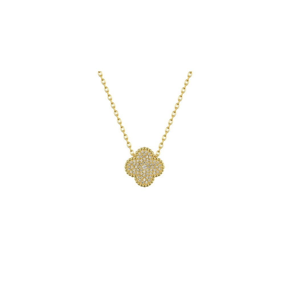 925 Silver 14ct Gold Plated CZ Set Clover Necklace