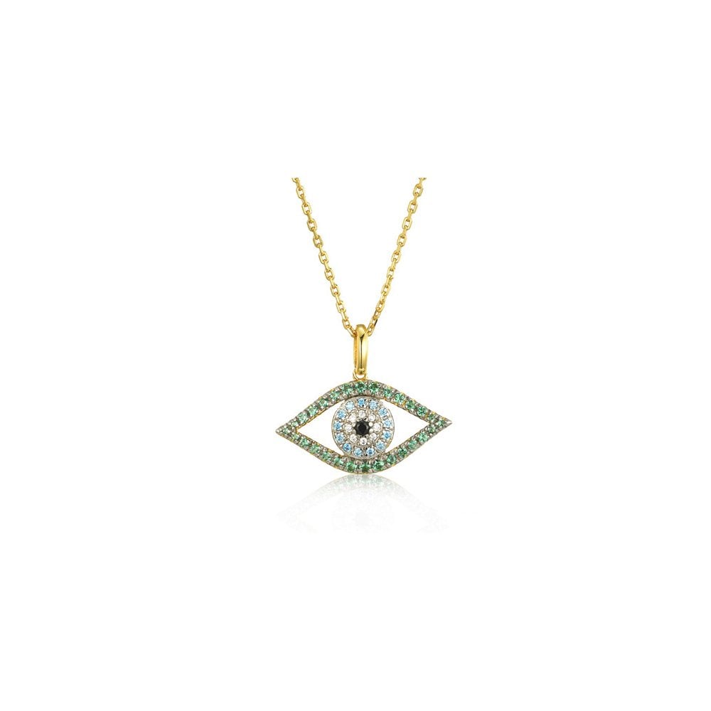 925 Silver 14ct Gold Plated CZ Set Evil Eye Necklace