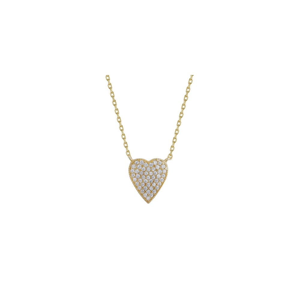 925 Silver 14ct Gold Plated CZ Set Heart Necklace