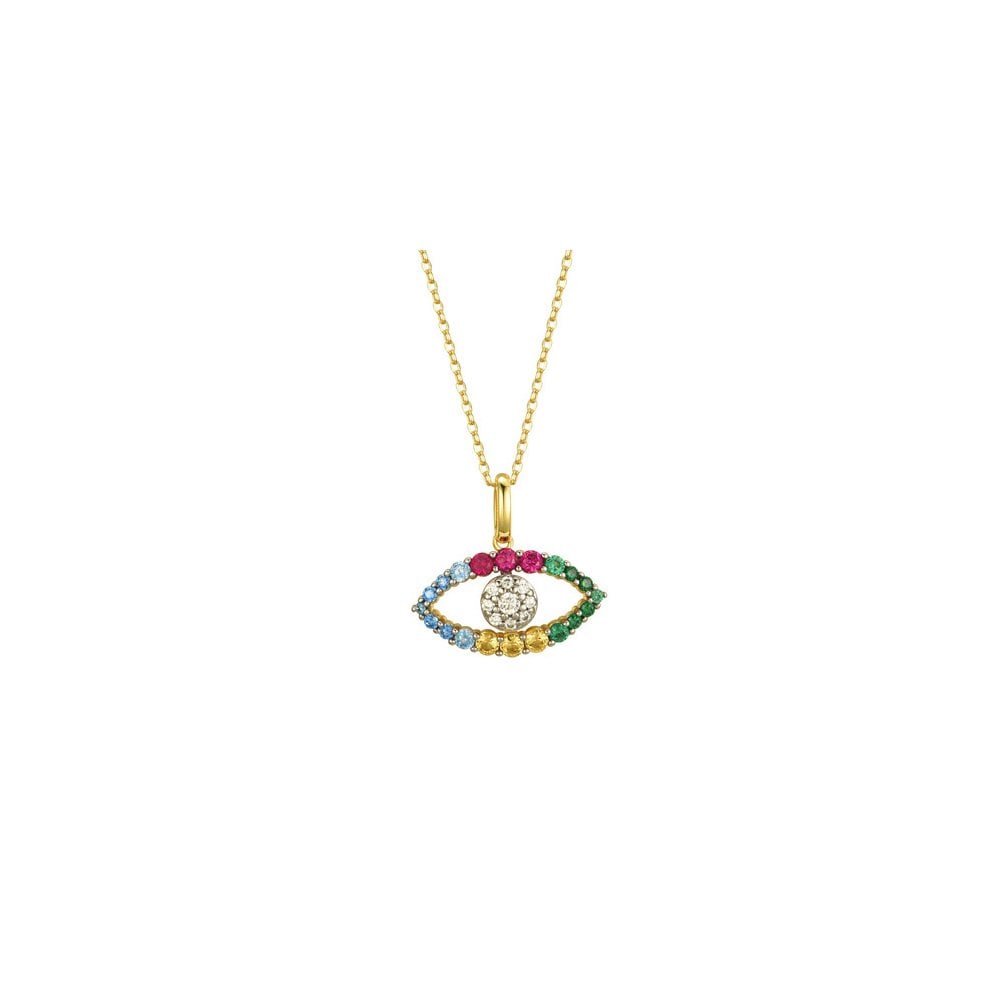 925 Silver 14ct Gold Plated CZ Set Evil eye Necklace