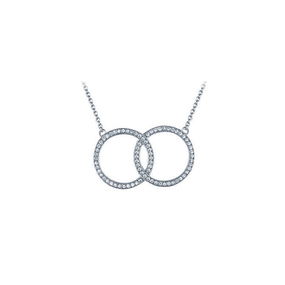 925 Silver Rhodium Plated CZ Set Twin Circle of Life Necklace