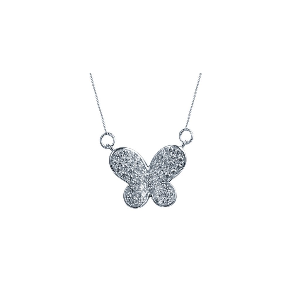 925 Silver Rhodium Plated CZ Set Butterfly Necklace