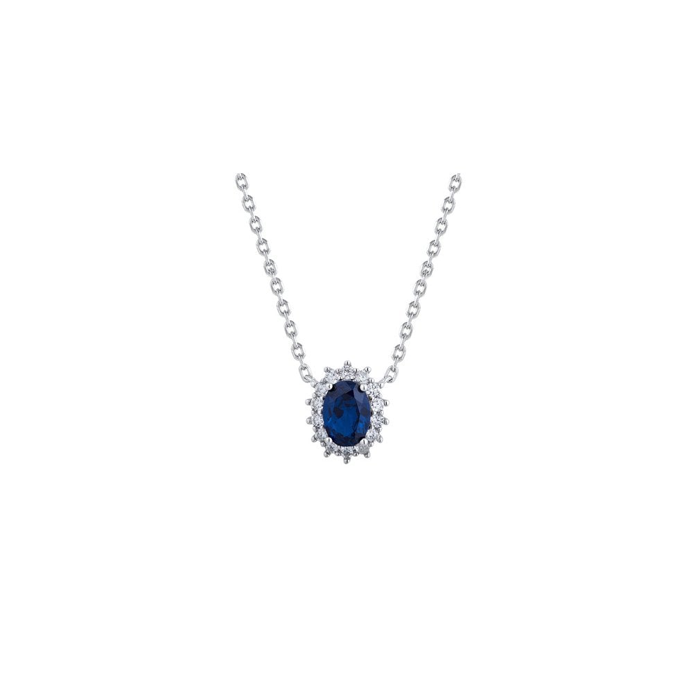 925 Silver Rhodium Plated CZ Set Princess Kate Necklace Blue