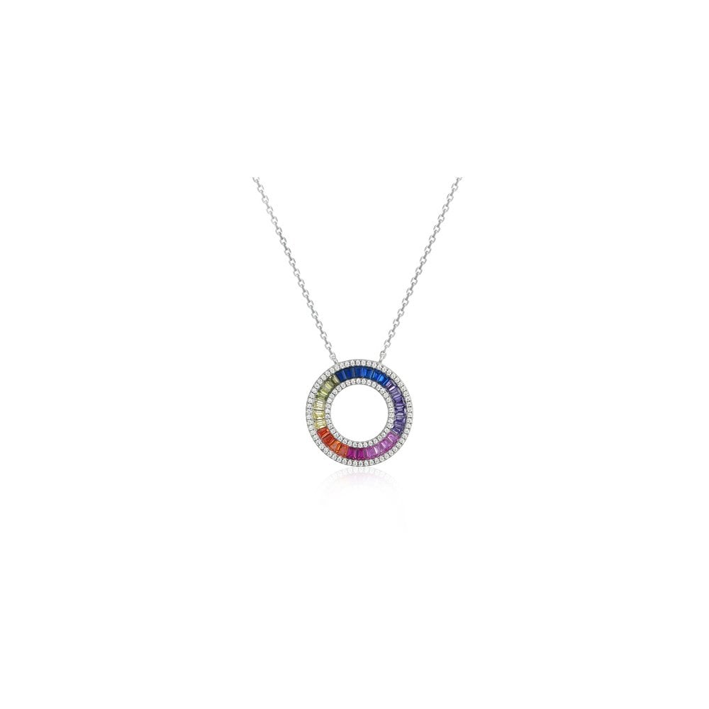 925 Silver Rhodium Plated Multi Col CZ Set Circle of Life Necklace