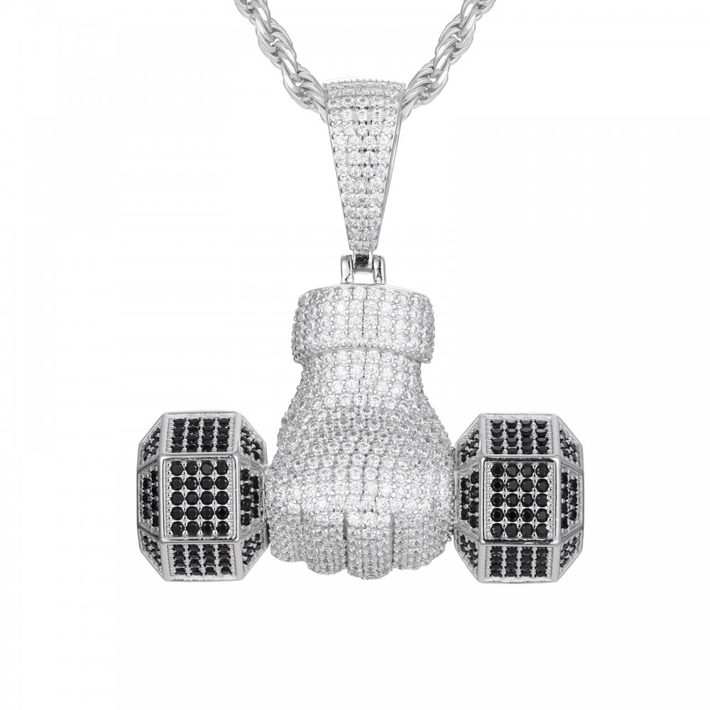925 Silver CZ Set Dumbell Pendant