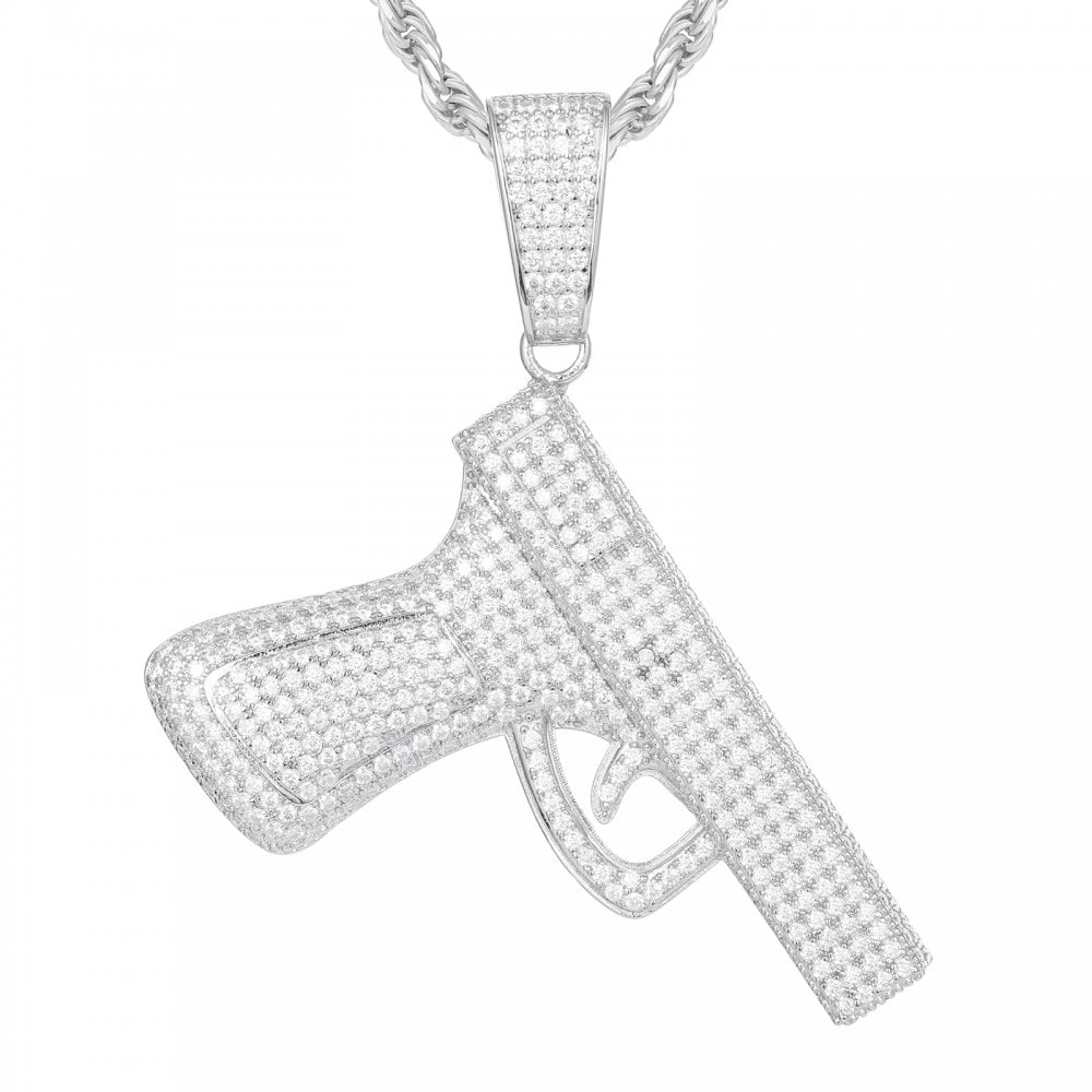 925 Silver CZ Set Handgun Pendant