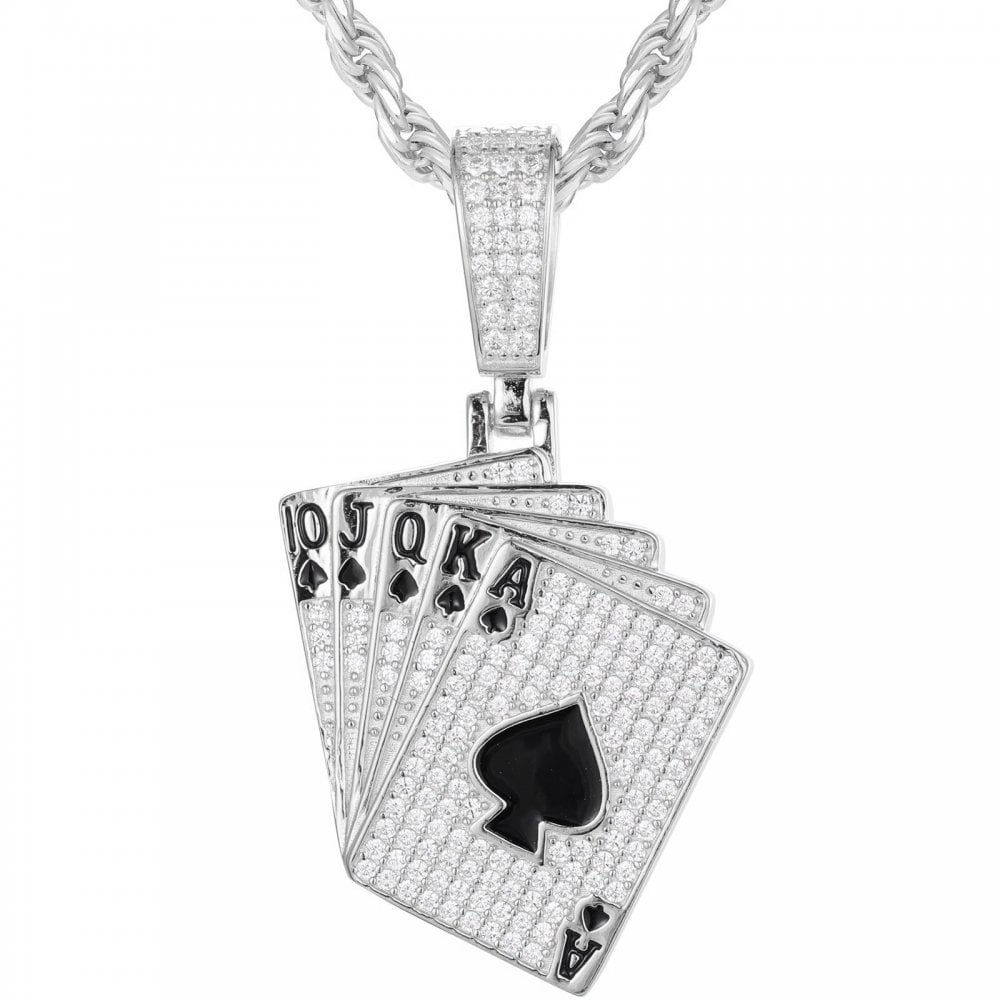 925 Silver CZ Set Hand of Playing Cards Pendant