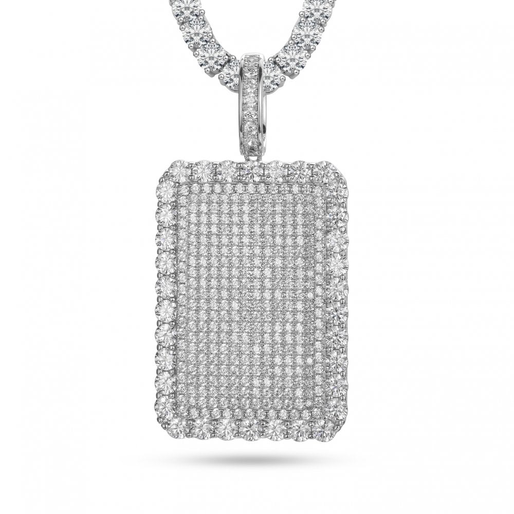 925 Silver CZ Set Dog Tag Pendant