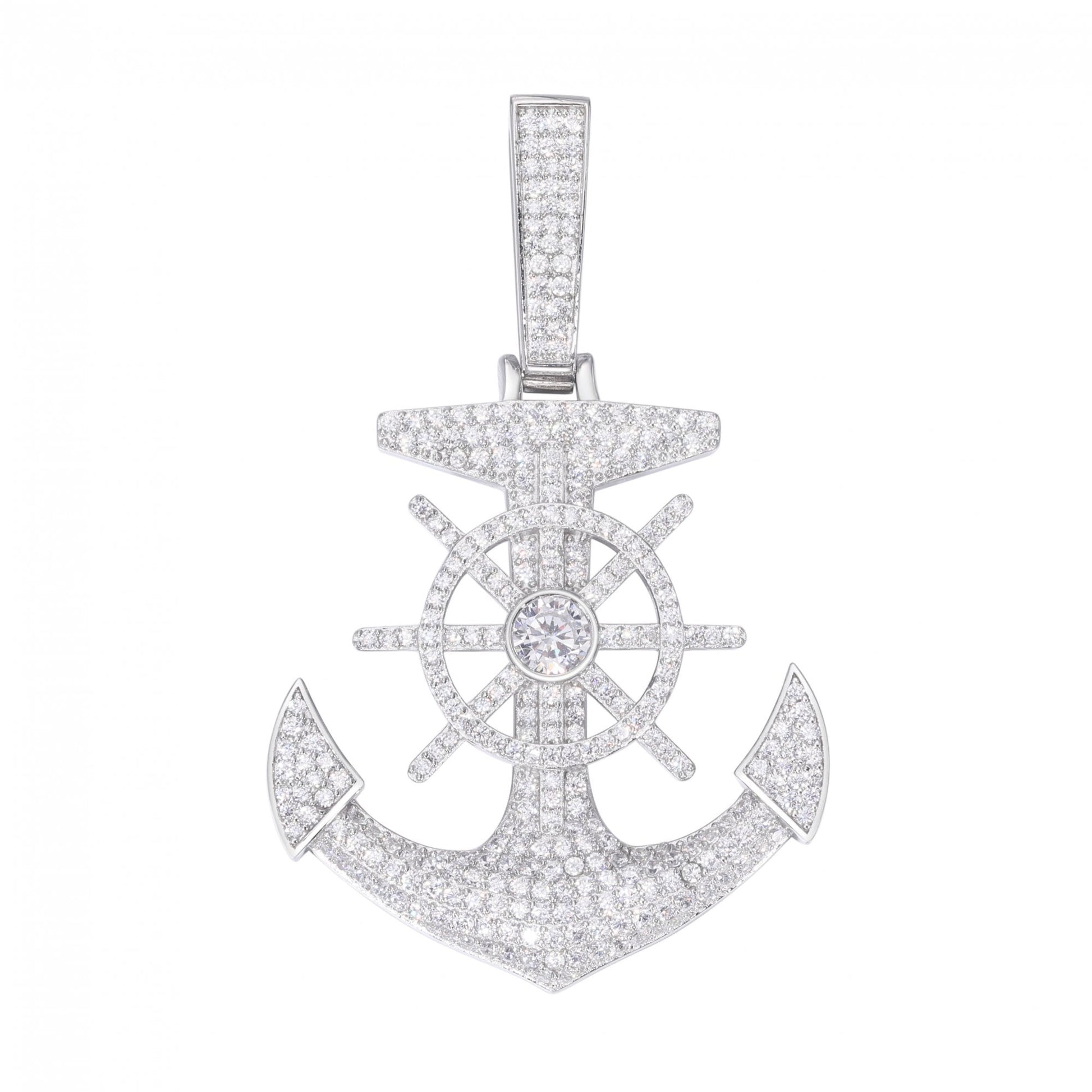 925 Silver CZ Set Anchor Pendant