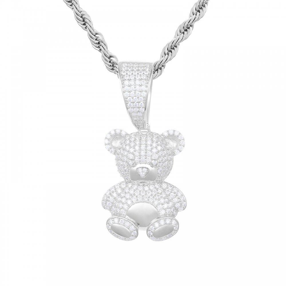 925 Silver CZ Set Teddy Bear Pendant