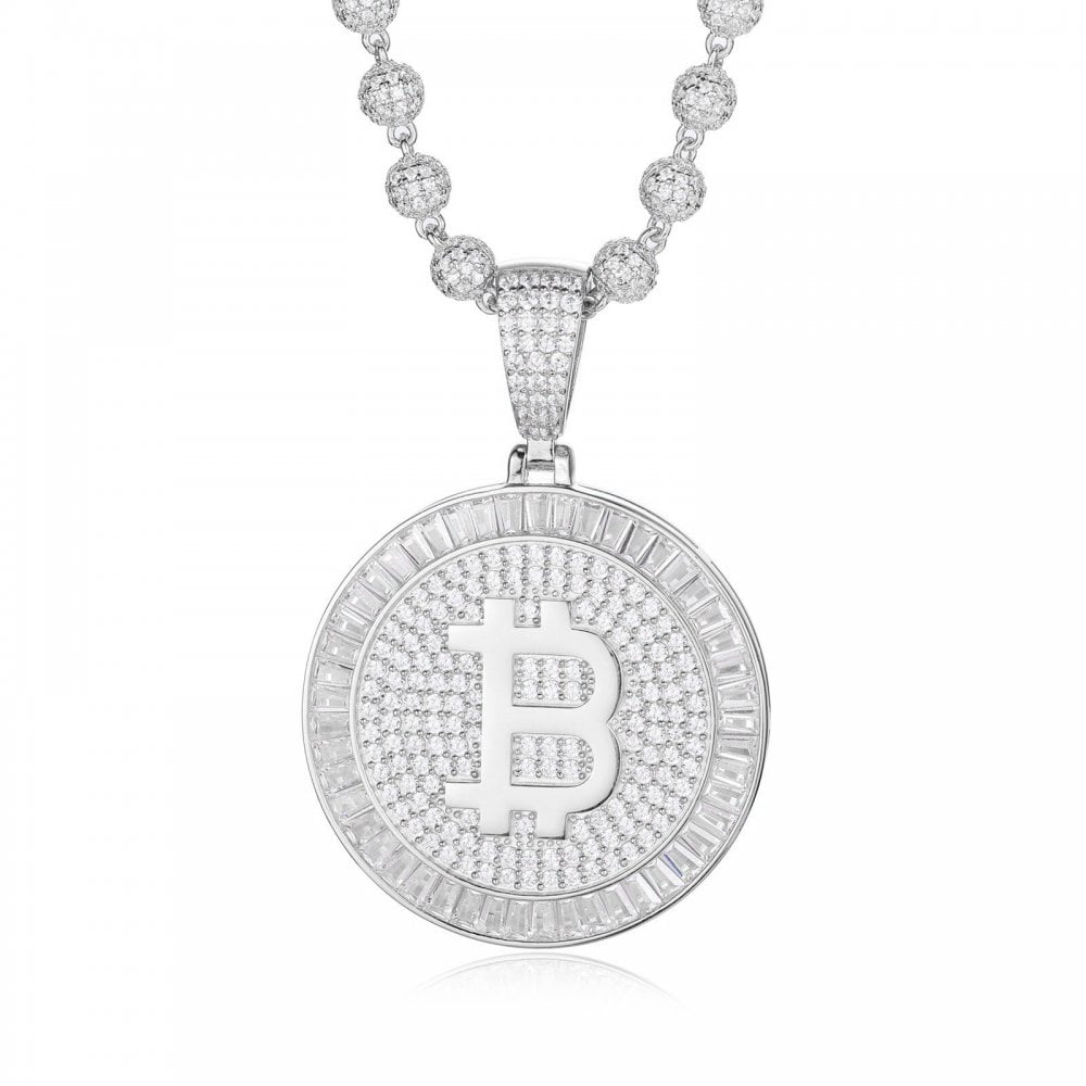 925 Silver CZ Set Bitcoin Pendant