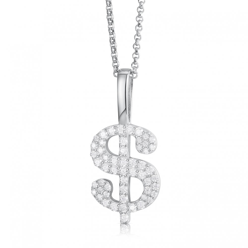 925 Silver CZ Set Dollar Pendant