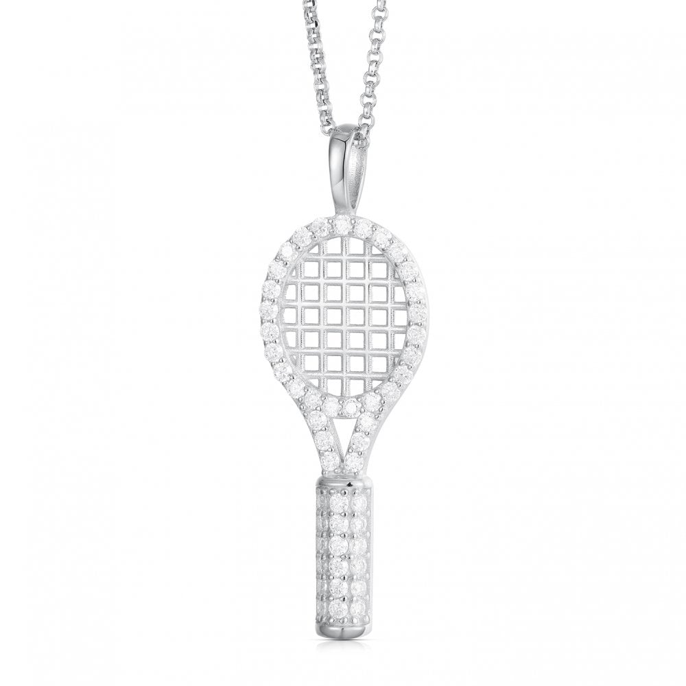 925 Silver CZ Set Racquet Pendant