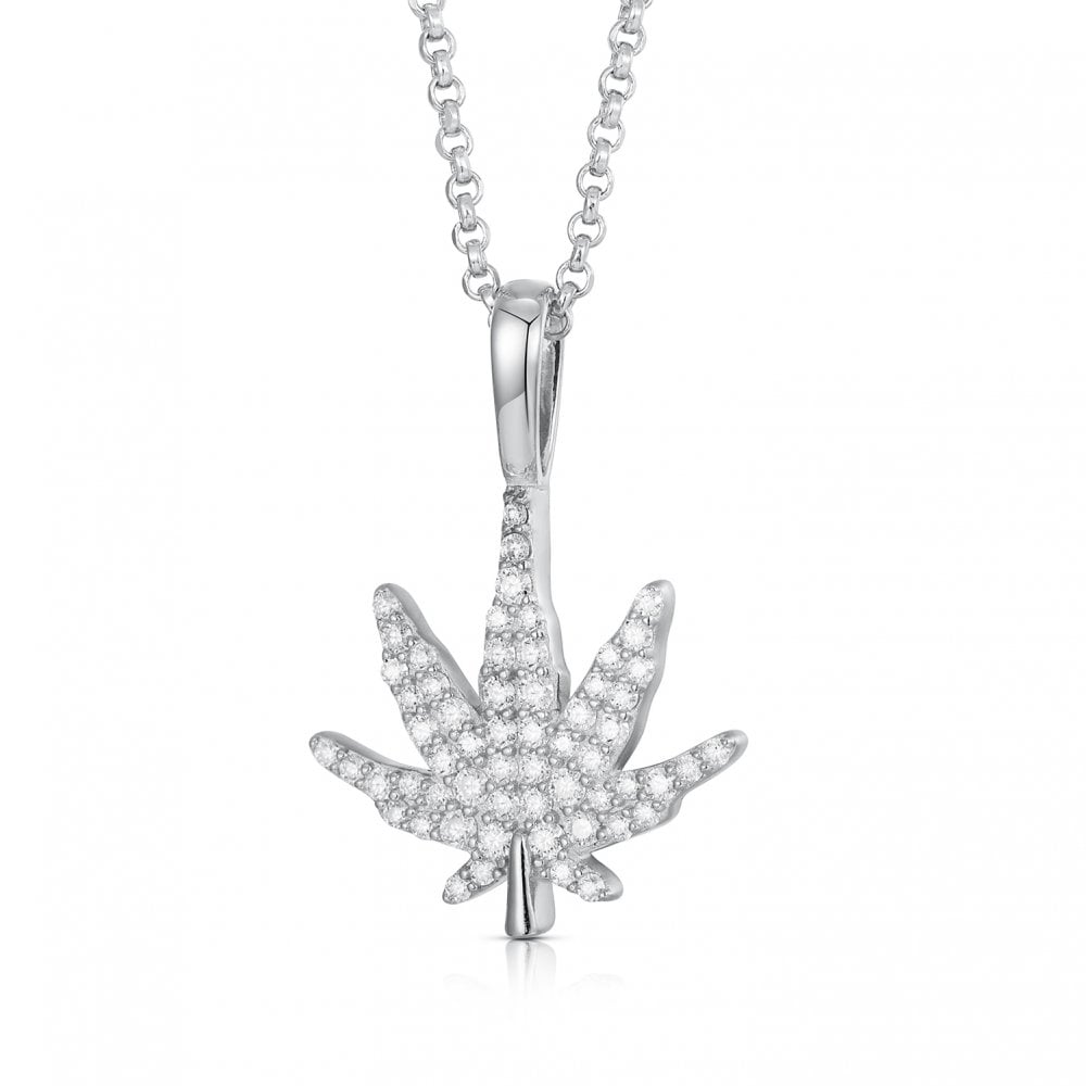 925 Silver CZ Set Cannabis Leaf Pendant