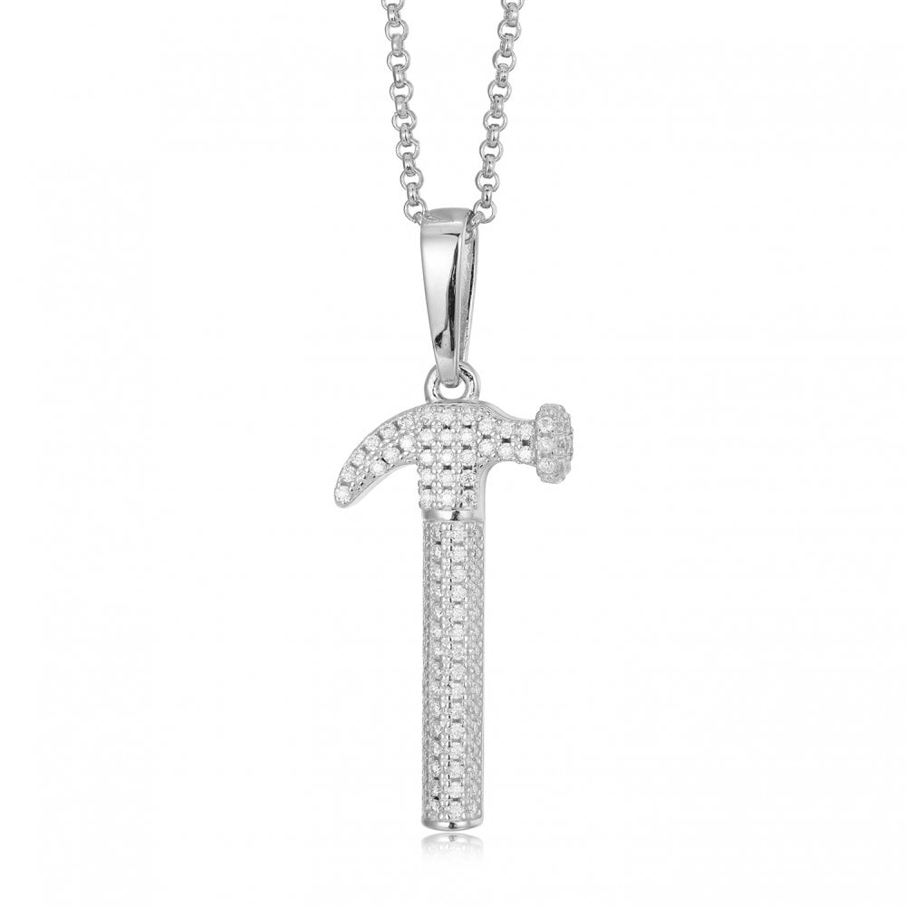 925 Silver CZ Set Hammer Pendant