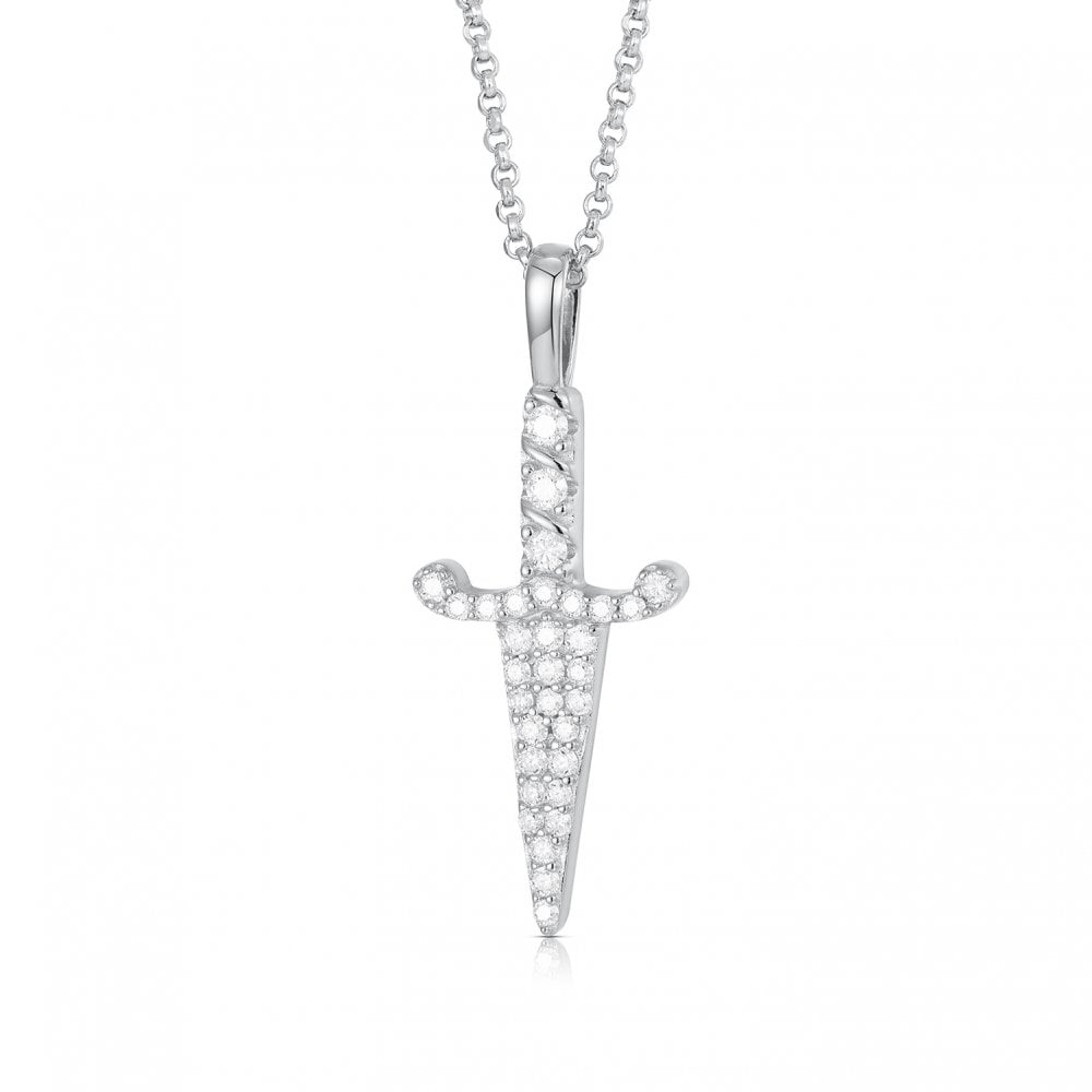 925 Silver CZ Set Dagger Pendant