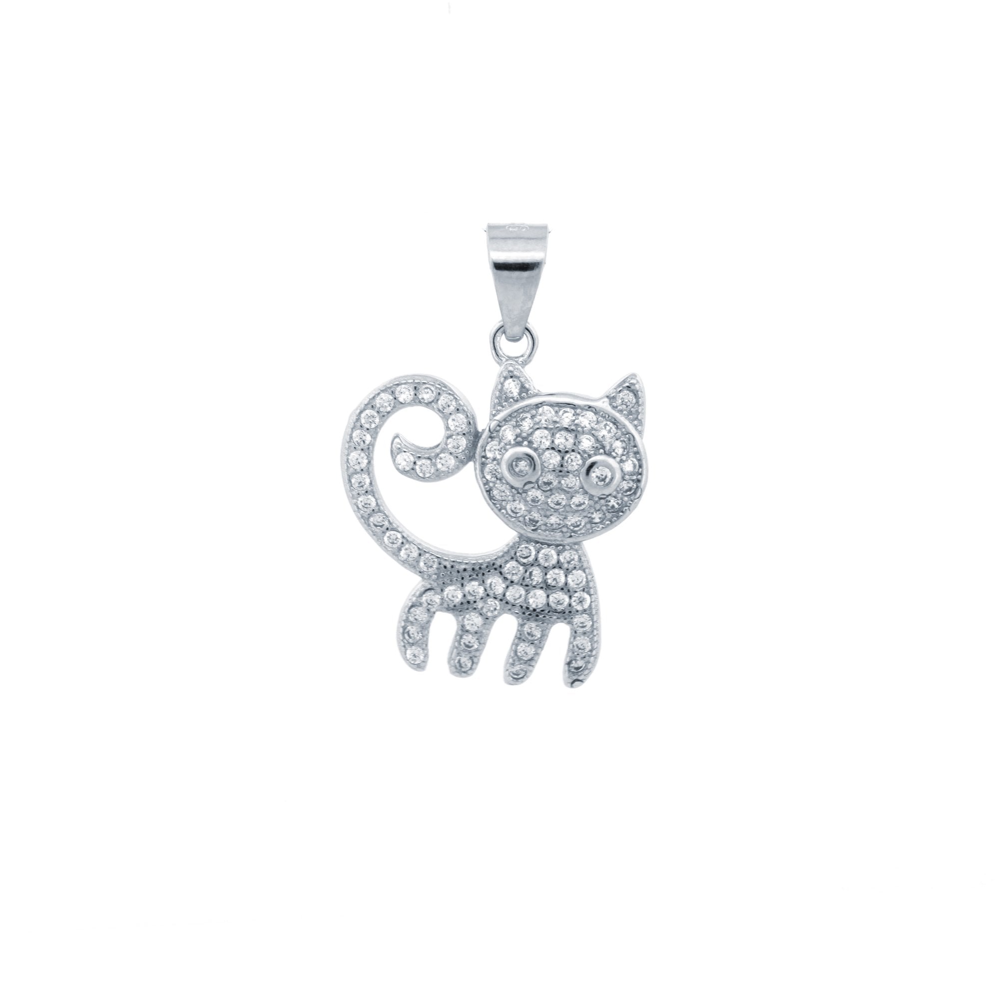 925 Silver CZ Set Cat Pendant