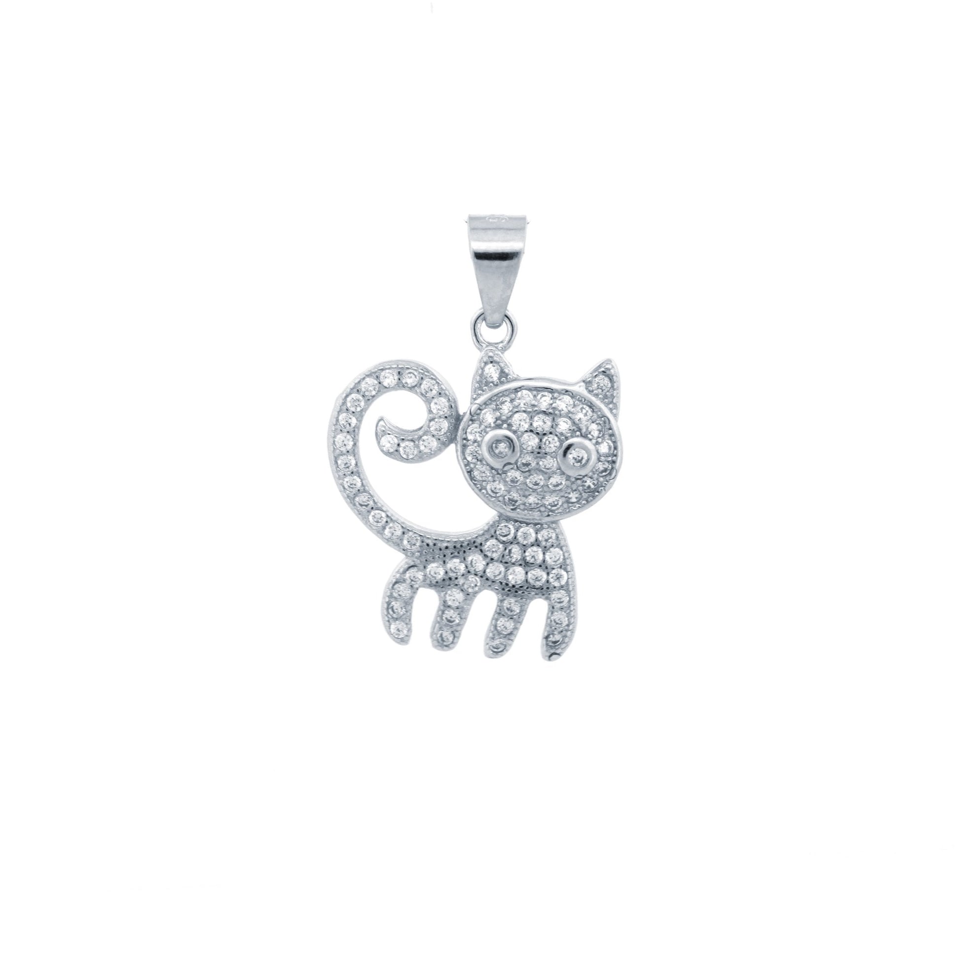 925 Silver CZ Set Cat Pendant