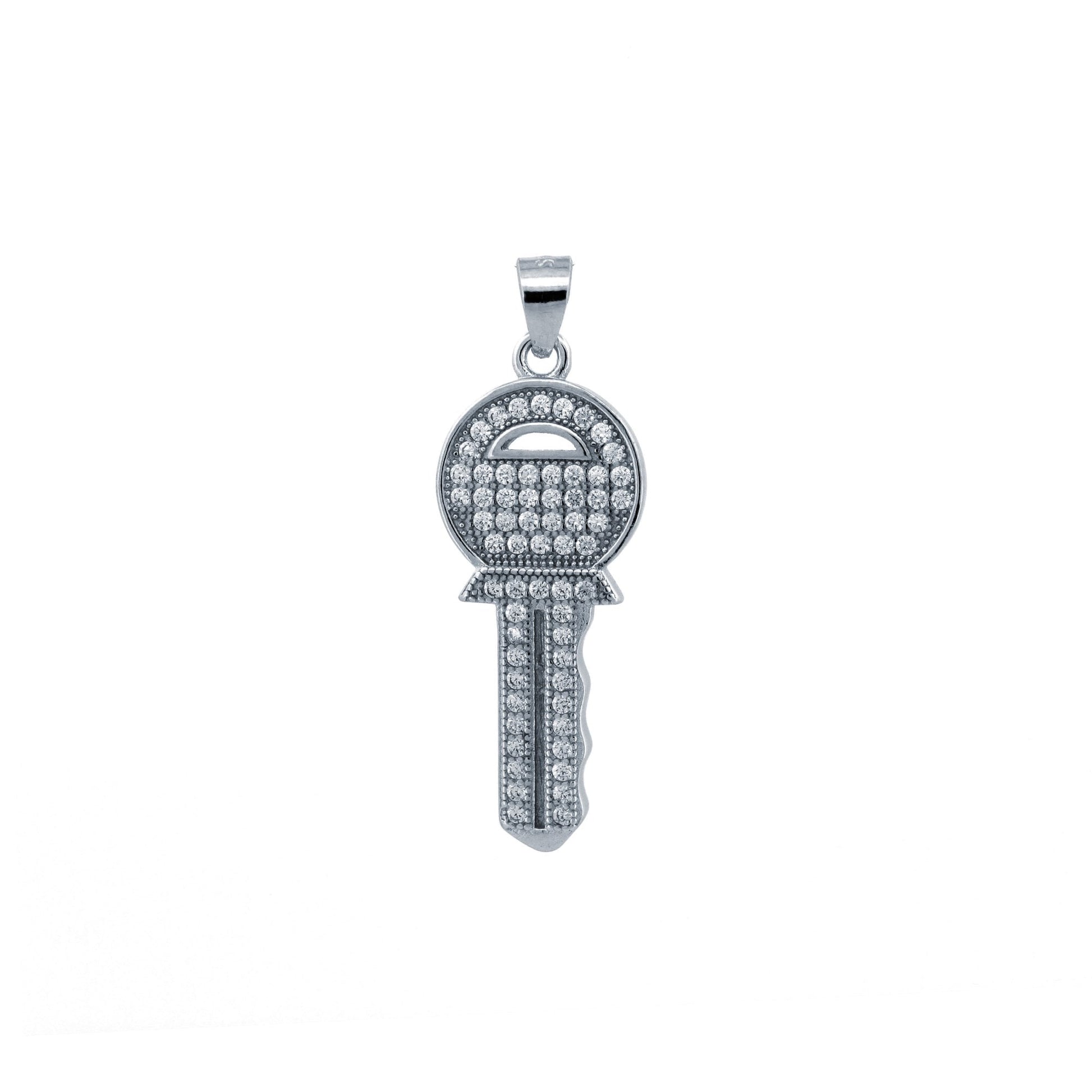 925 Silver CZ Set Key Pendant