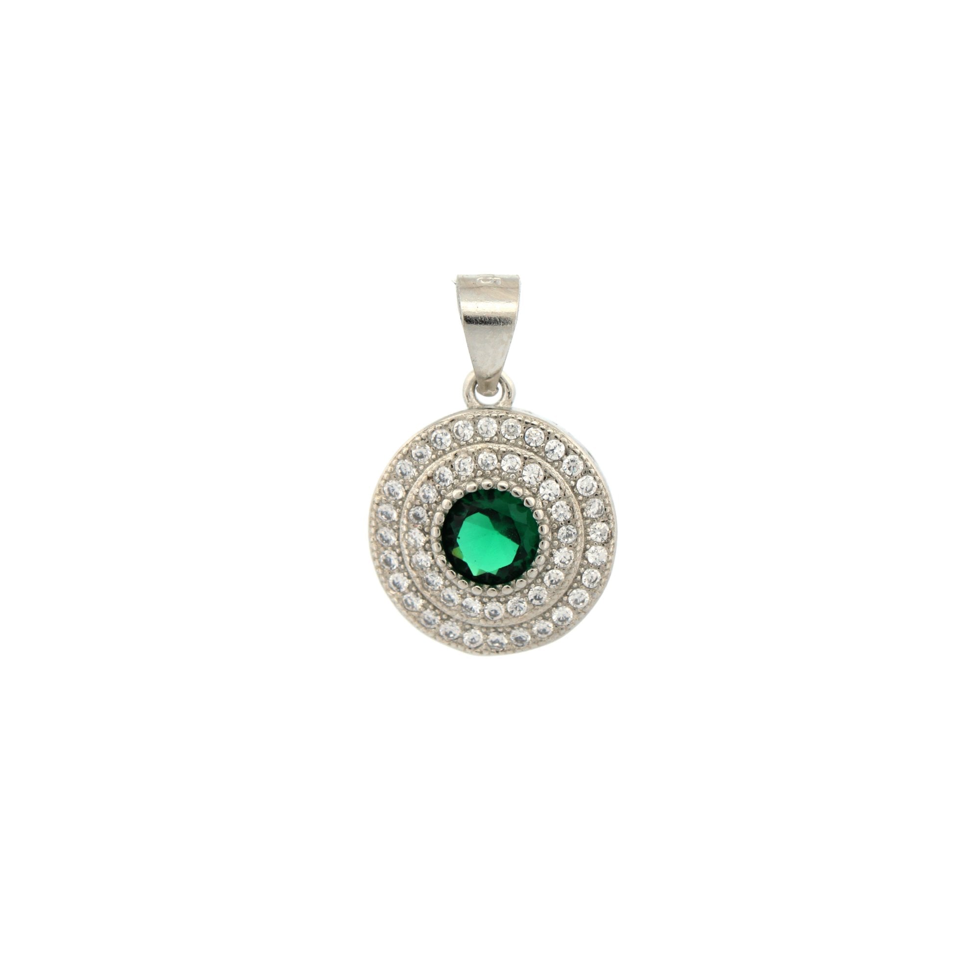 925 Silver Rhodium Halo Pendant Emerald Centre CZ