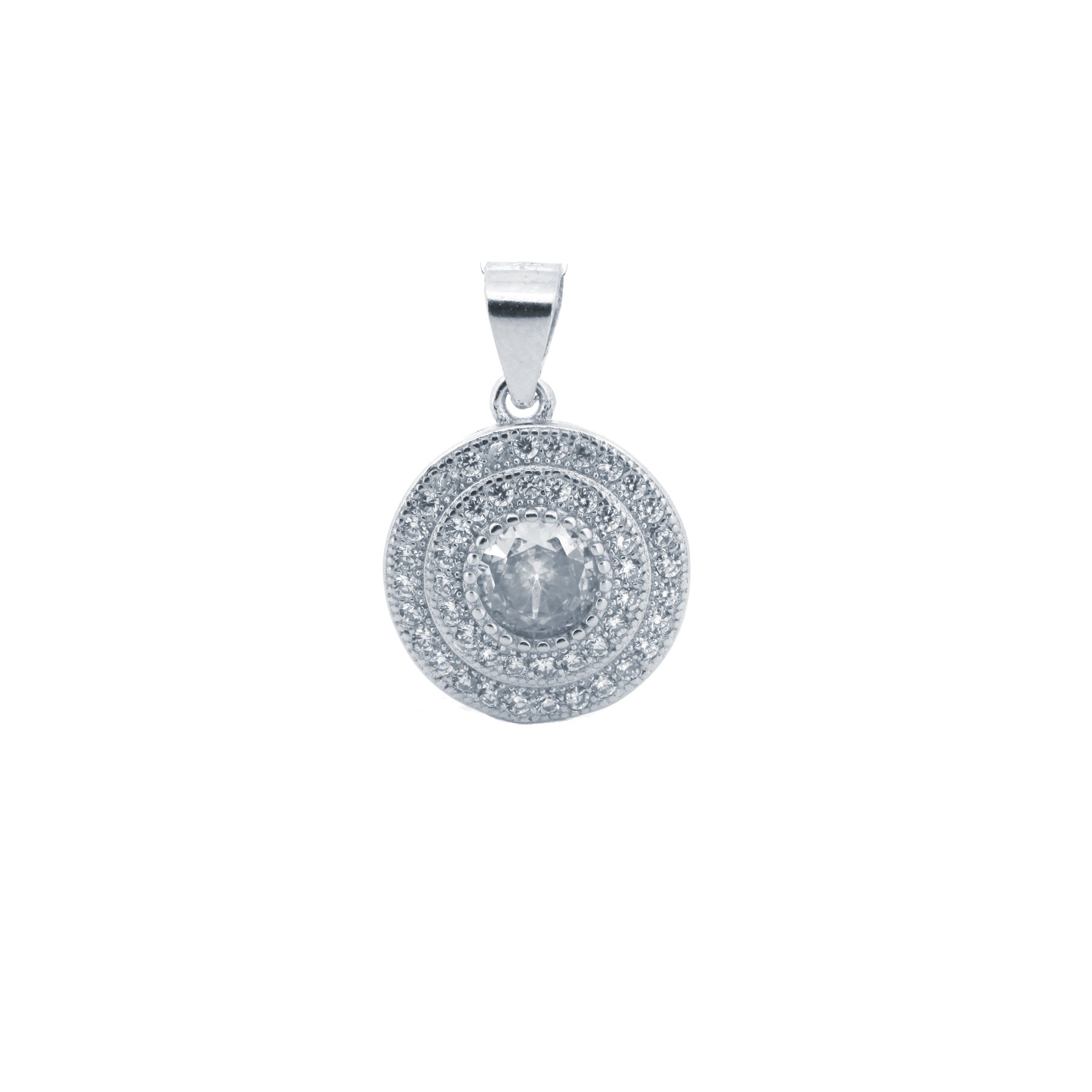 925 Silver Rhodium Halo CZ Pendant White