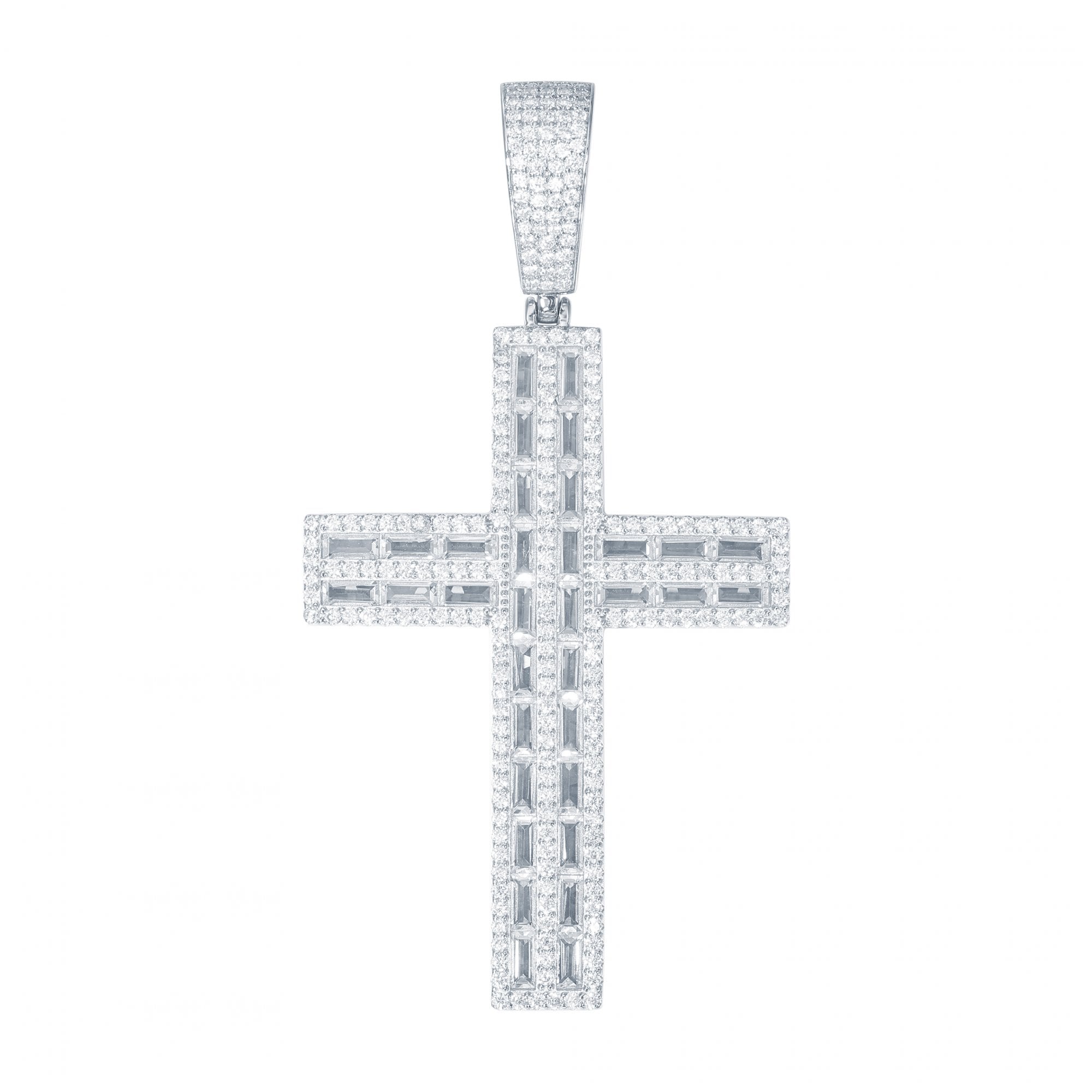 925 Silver Baguette CZ Set Cross