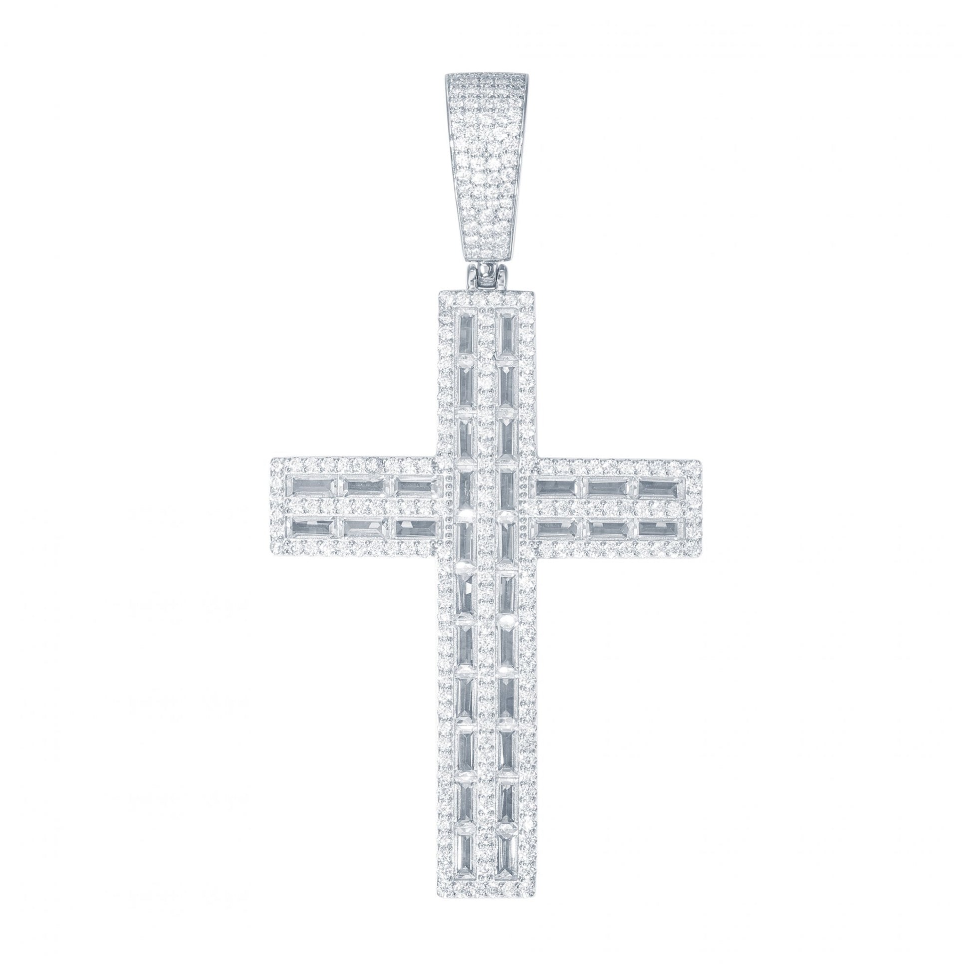 925 Silver Baguette CZ Set Cross