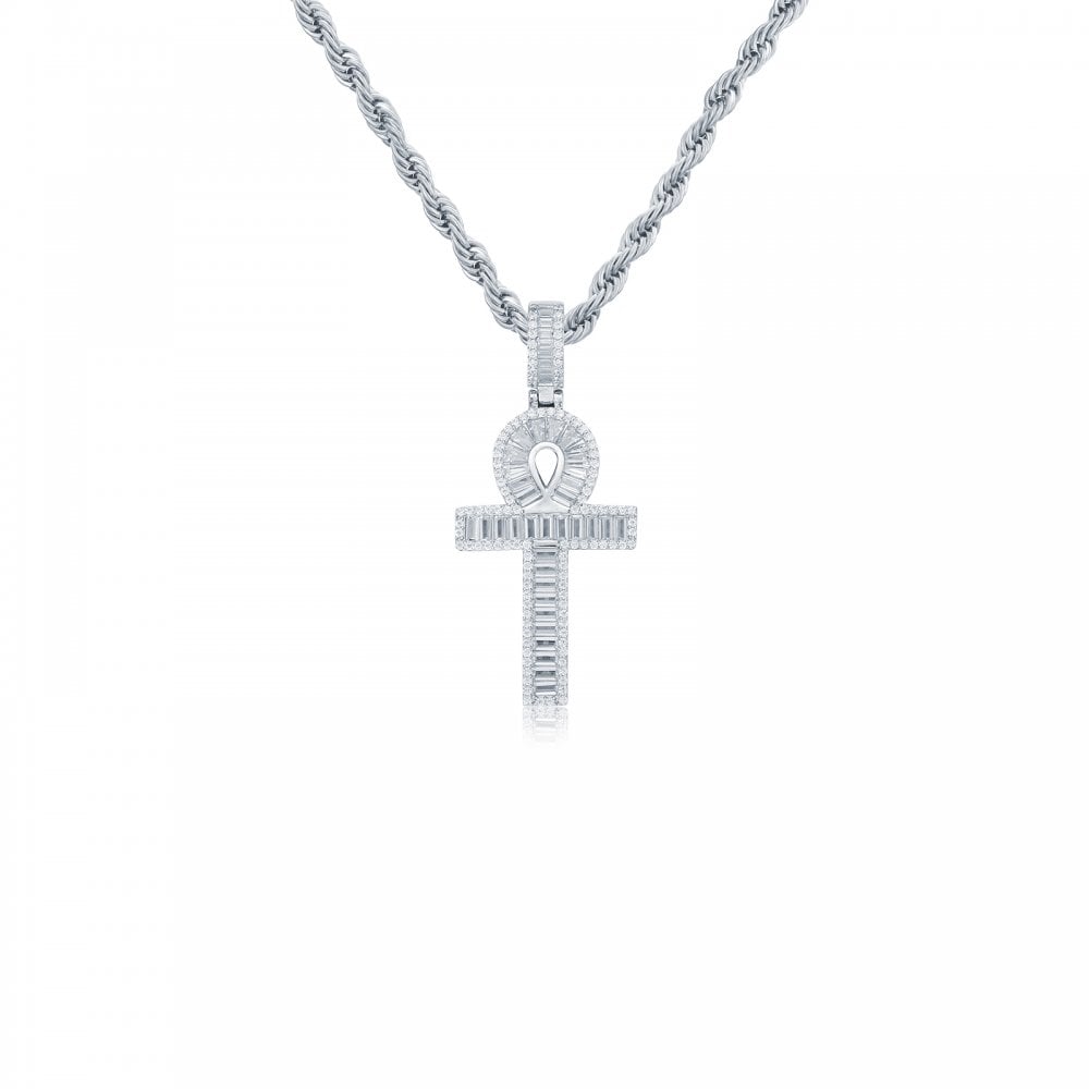 925 Silver Anc Style Baguette CZ Set Cross