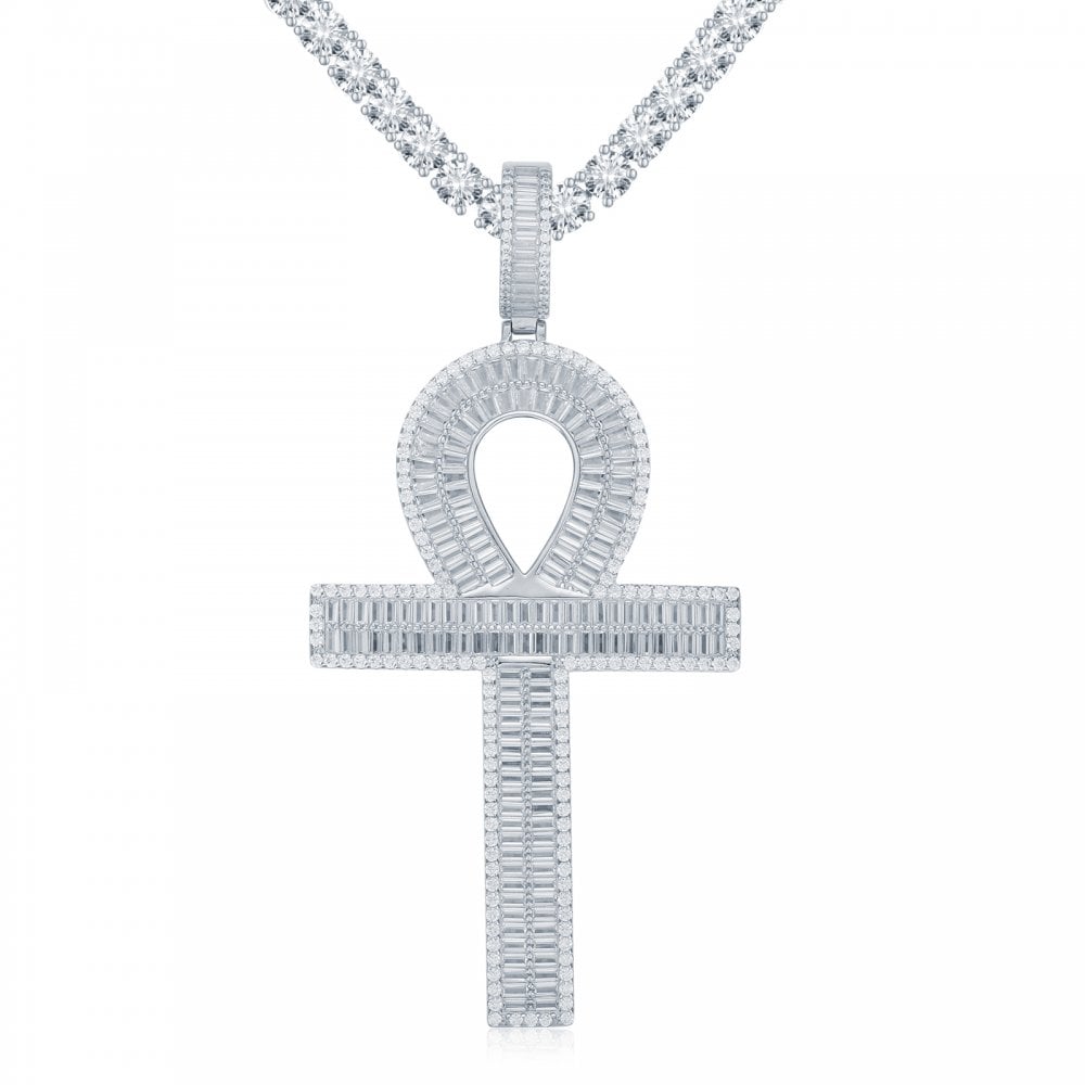 925 Silver Anc Style Baguette CZ Set Cross