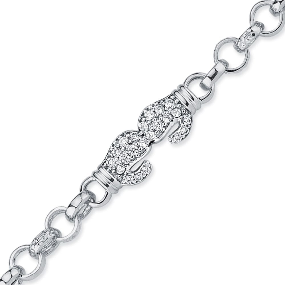 925 Silver CZ Set Double Boxing Glove Belcher Bracelet